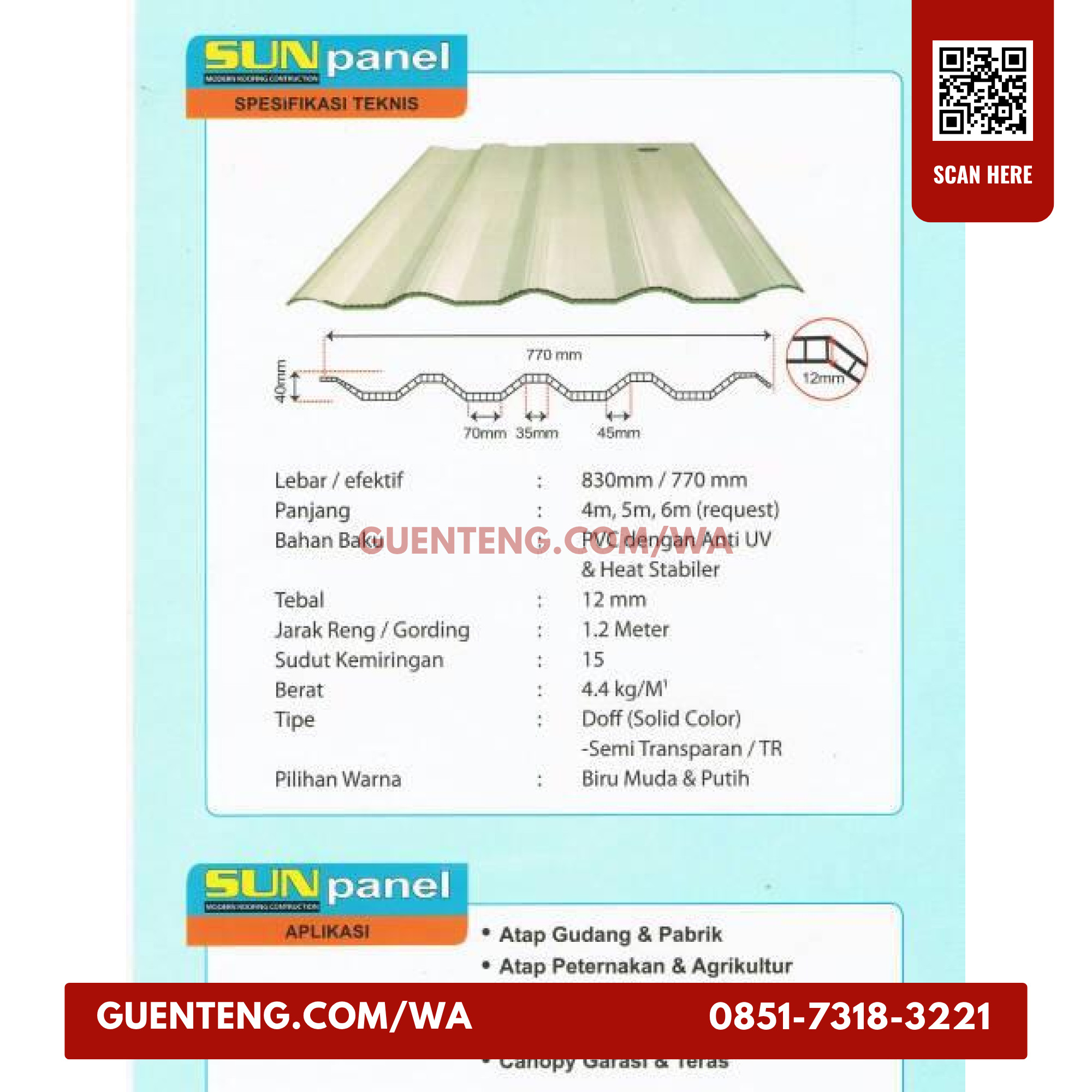 Atap uPVC Sun Panel 770 Semi Transparan Translucen Semi Transparan