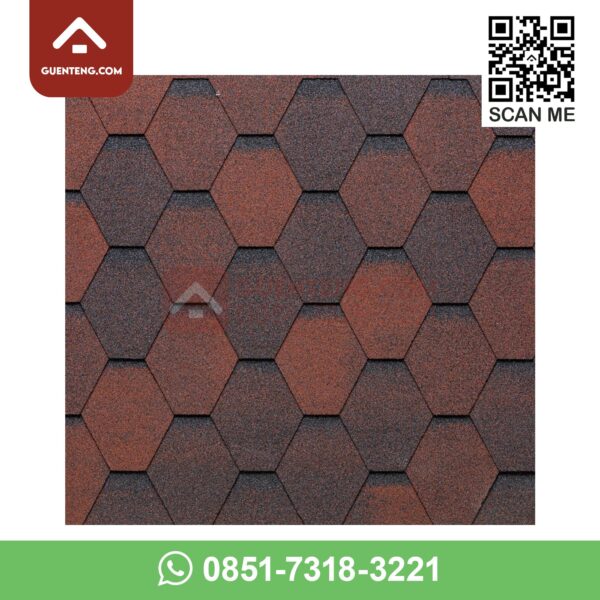 genteng aspal bitumen tegola eco roof hexagonal 3 mm warna shaded red