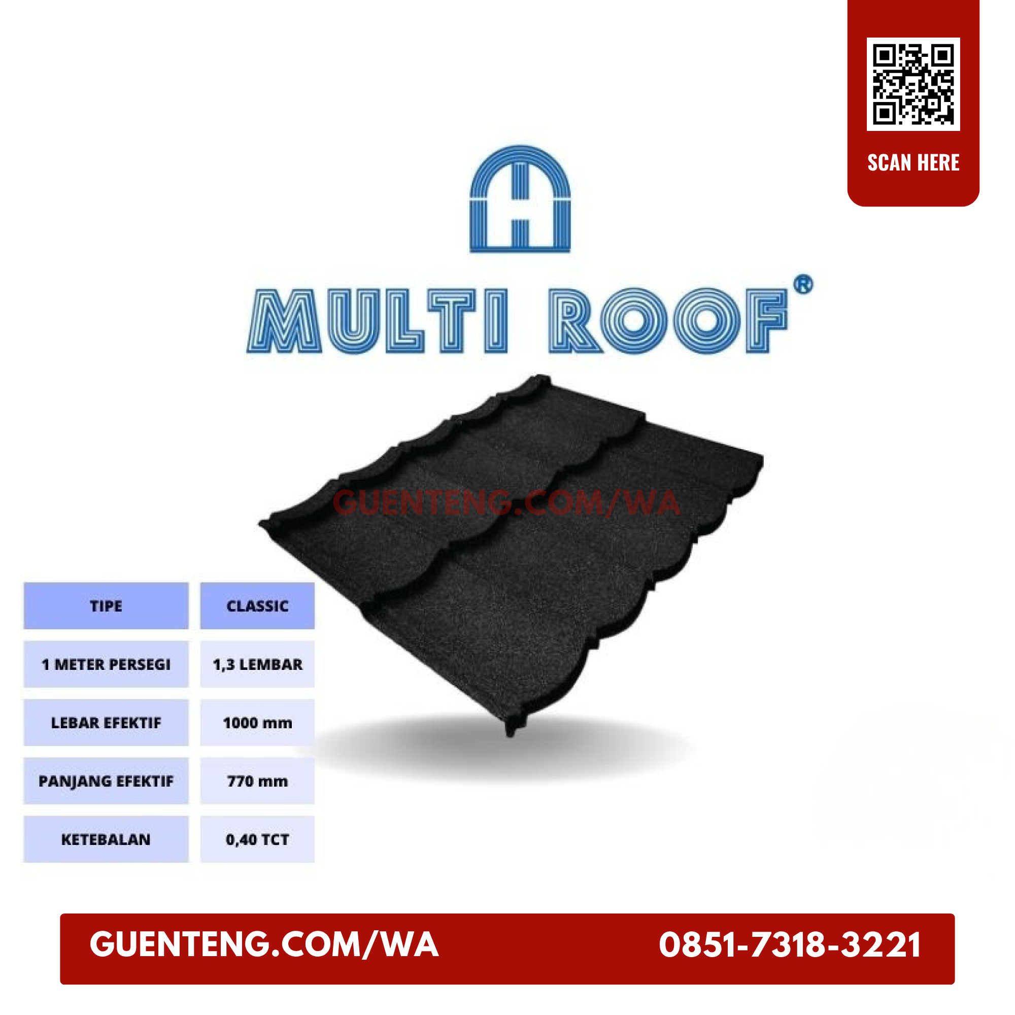 Genteng Metal Merek Multiroof Msc 2X5 Diamond Black