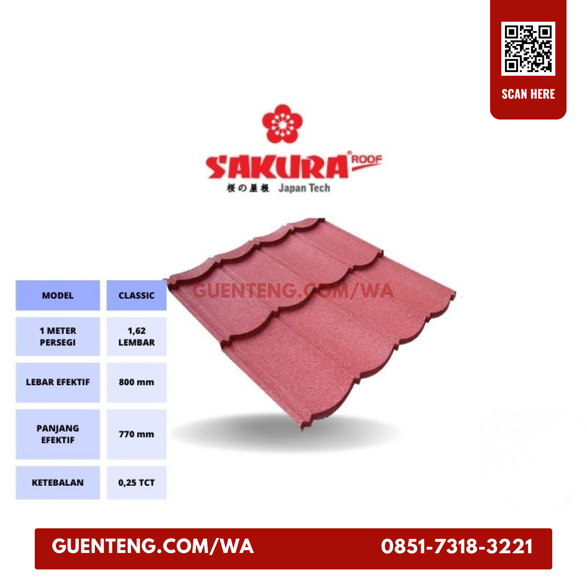 Genteng Metal Sakura Roof Ksc 2X4 Pretty Maroon