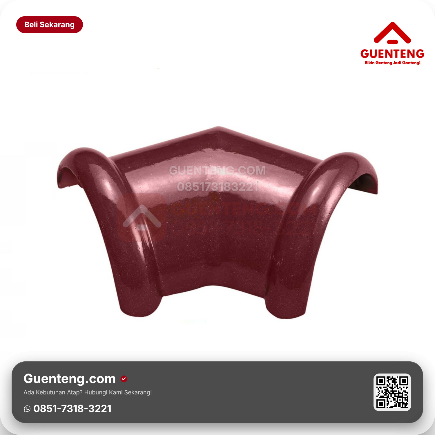 Genteng Keramik Nok 2 Arah (135°) Kanmuri Espanica Aksesoris Maroon Grade 1