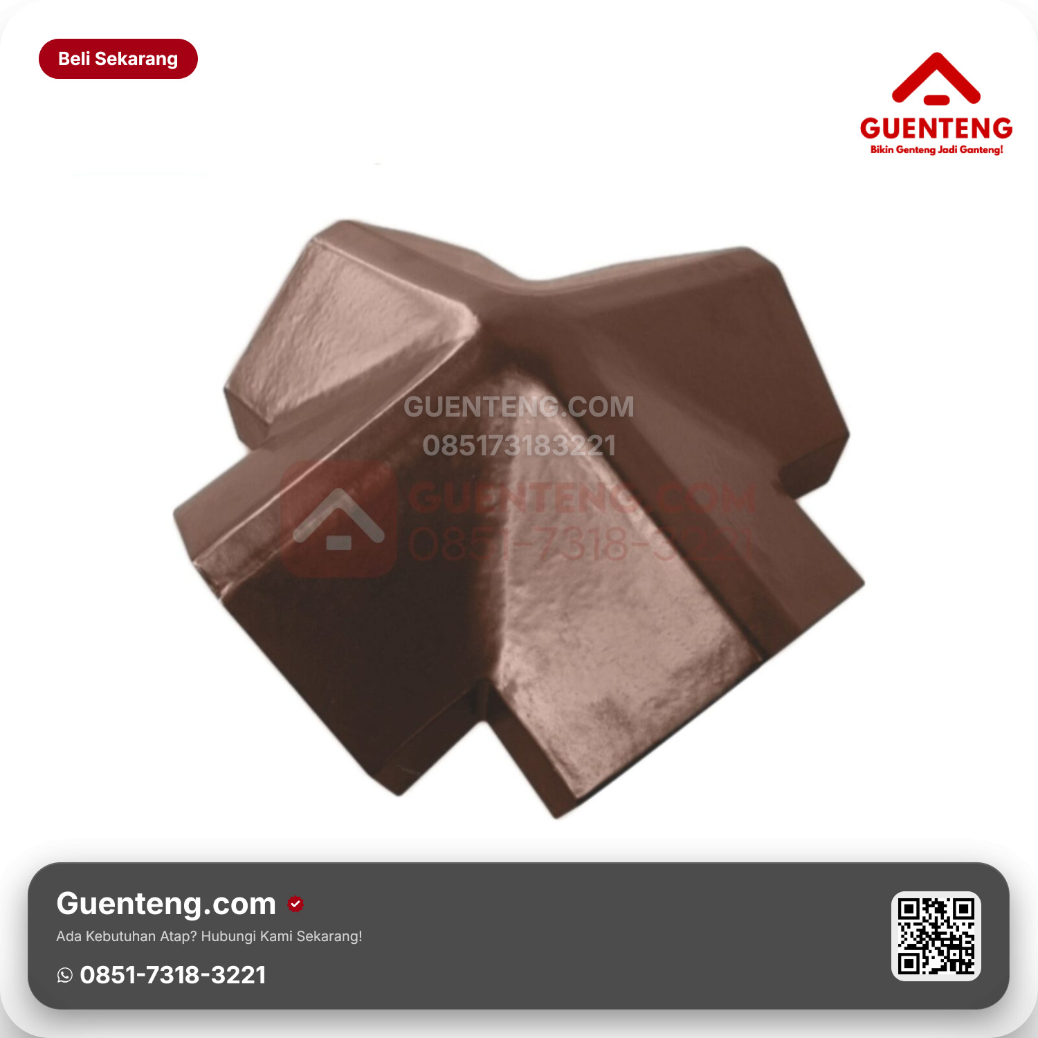 Genteng Keramik Nok 4 Arah Penangkal Petir Kanmuri Full Flat Aksesoris Medi Brown Grade 2