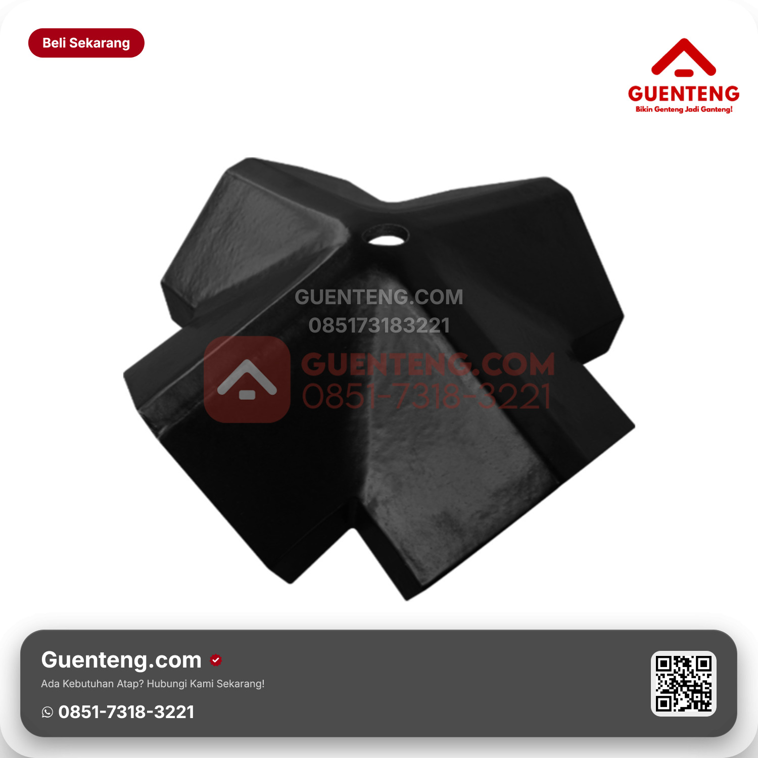 Genteng Keramik Nok 4 Arah Penangkal Petir Kanmuri Full Flat Aksesoris Onyx Black Grade 2