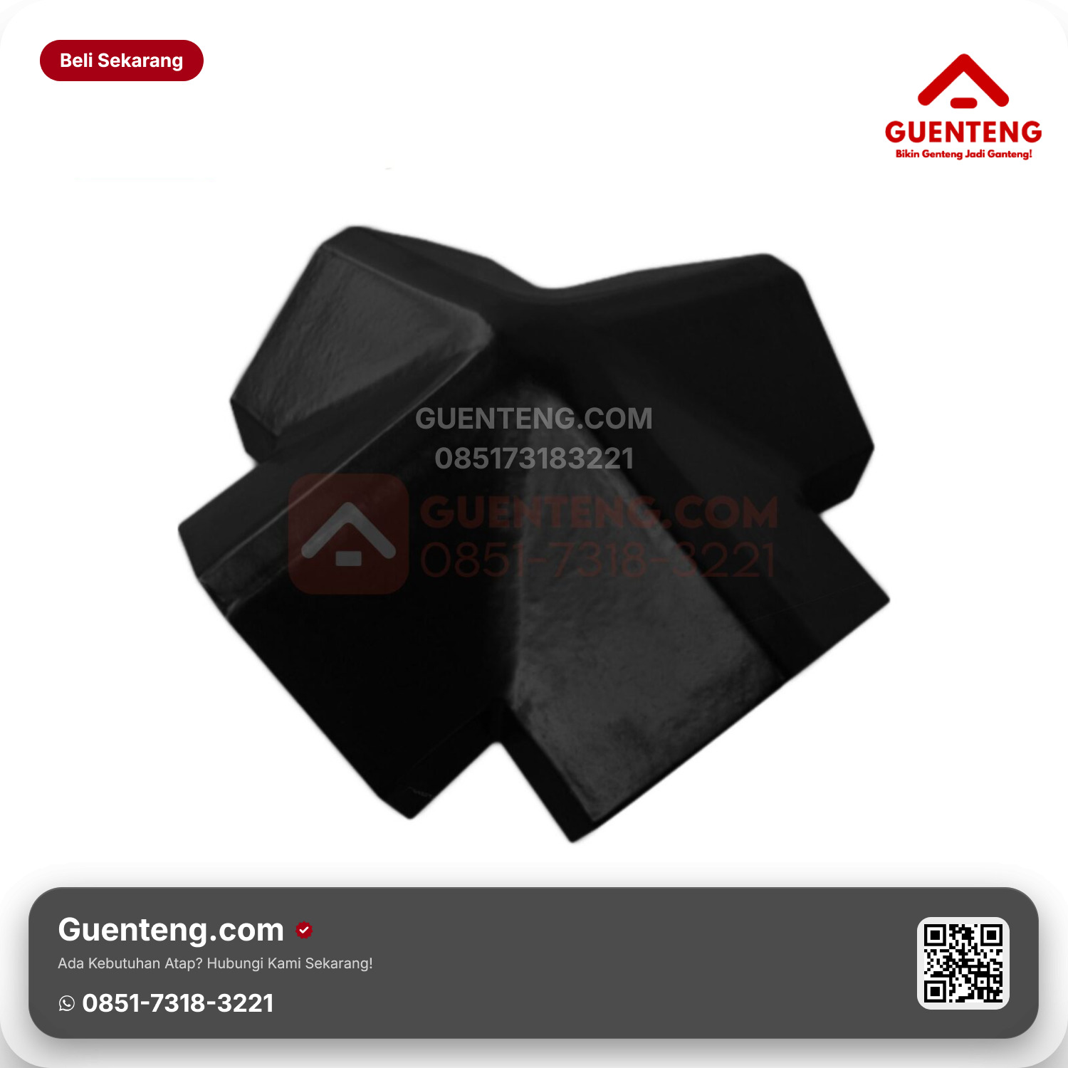 Genteng Keramik Nok 4 Arah Penangkal Petir Kanmuri Full Flat Aksesoris Silk Black Grade 1