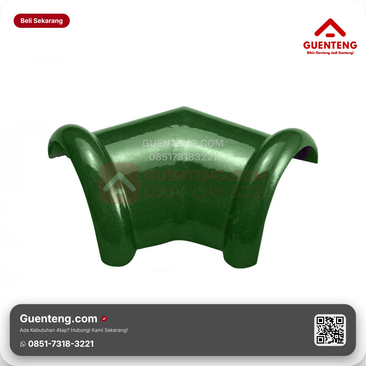 Genteng Keramik Nok 2 Arah (135°) Kanmuri Milenio Aksesoris Green Grade 1