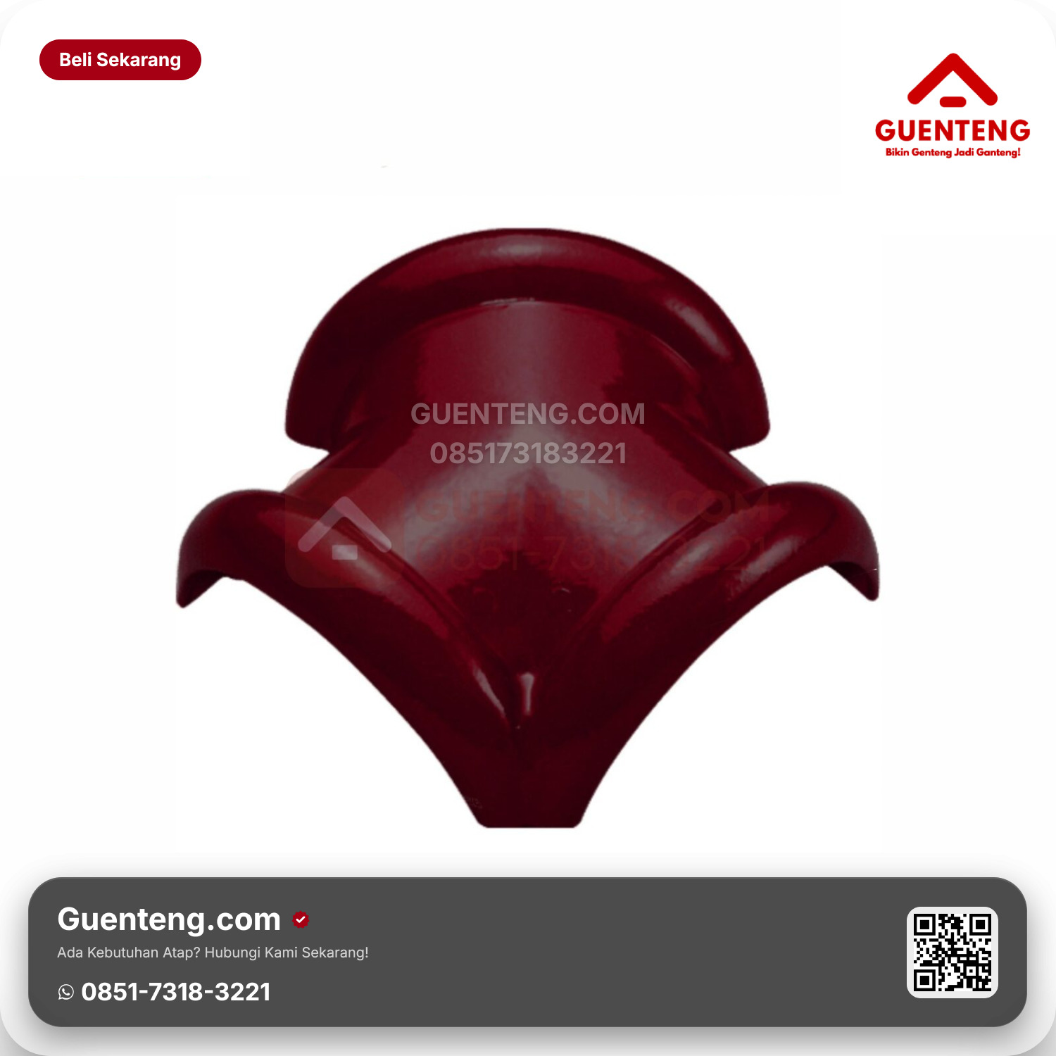 Genteng Keramik Nok 3 Arah Kanan Kanmuri Milenio Aksesoris Maroon Grade 2
