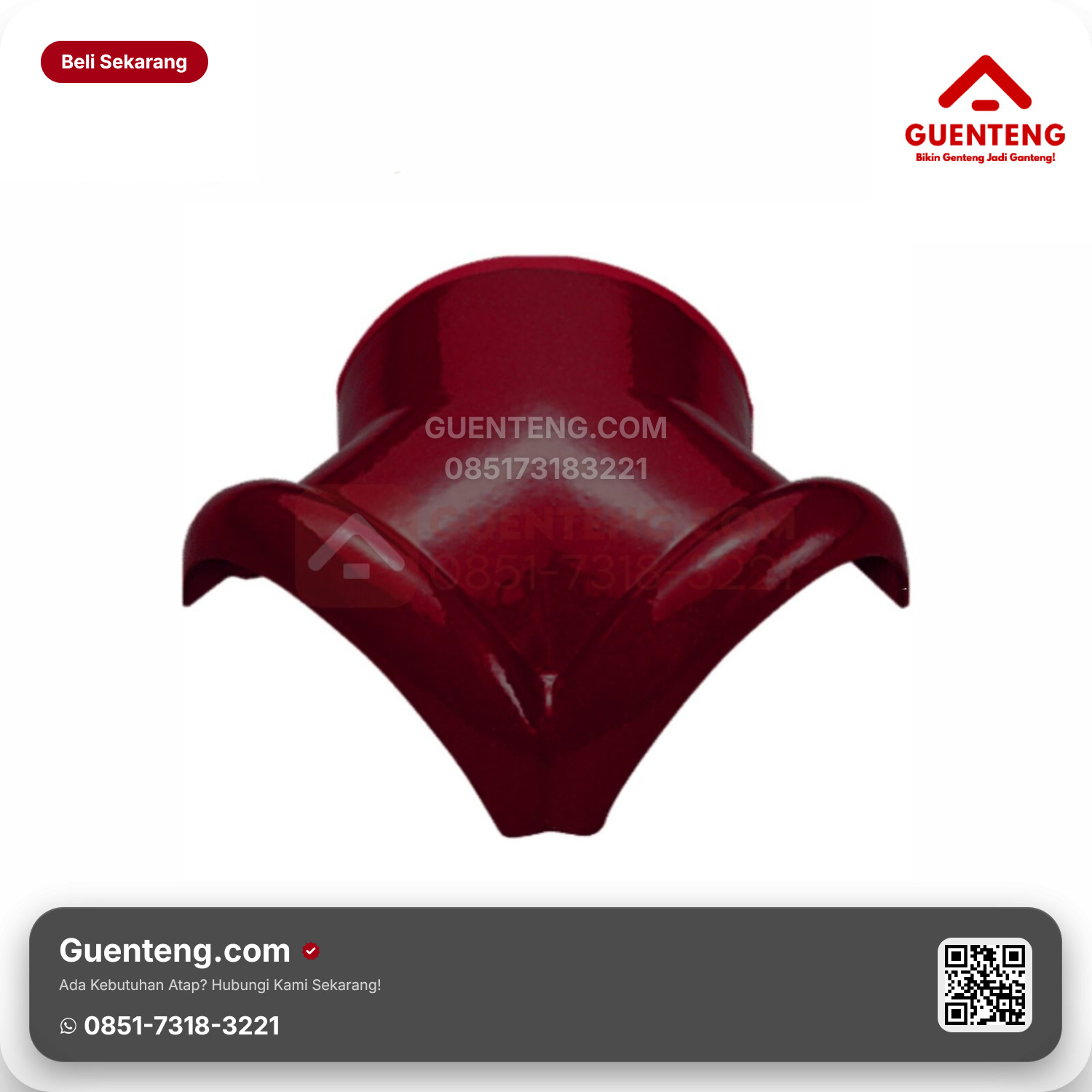 Genteng Keramik Nok 3 Arah Kiri Kanmuri Milenio Aksesoris Maroon Grade 1