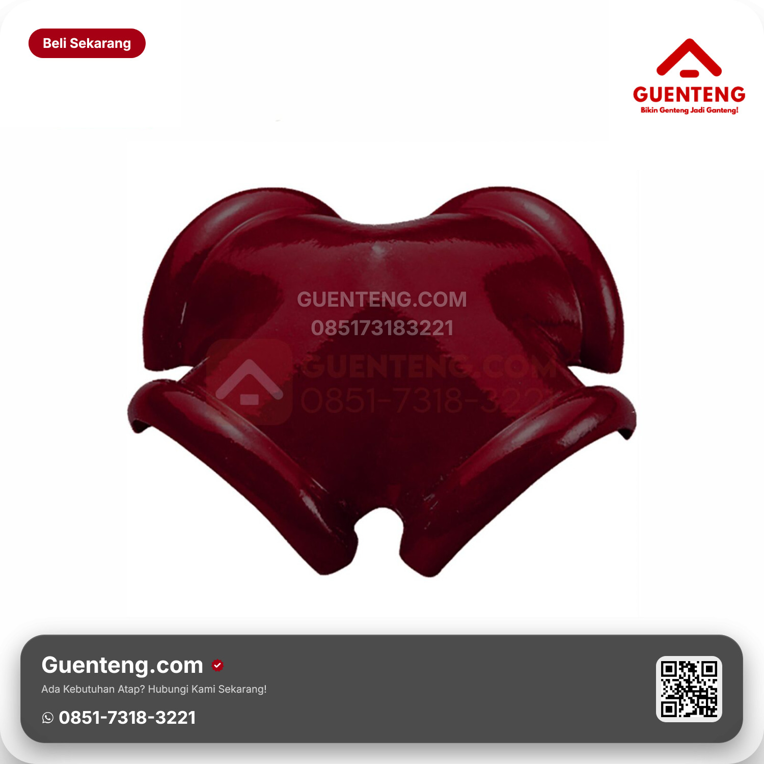 Genteng Keramik Nok 4 Arah Jurai Kanmuri Milenio Aksesoris Maroon Grade 1