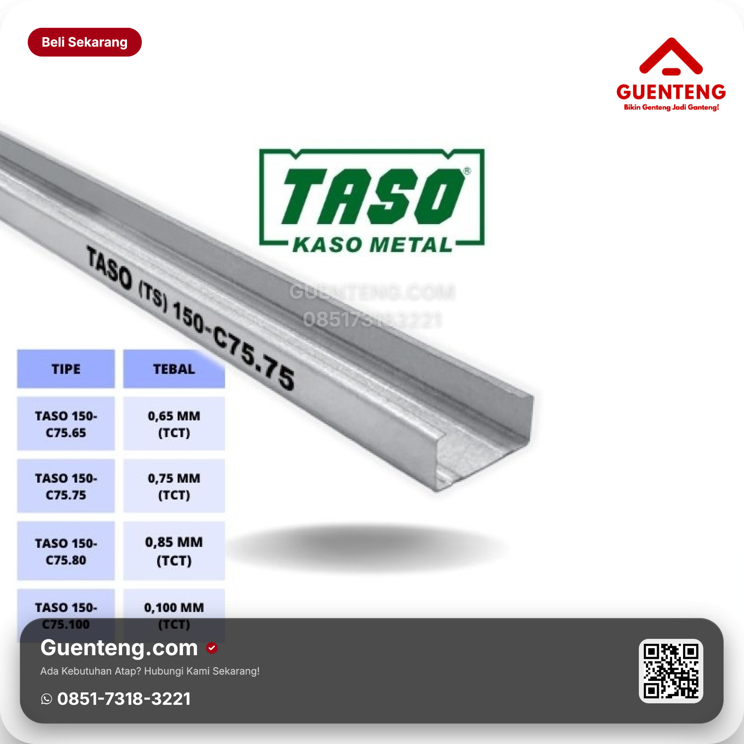 Genteng Baja Ringan TASO (TS) C75.75 X 6000 MM Canal C