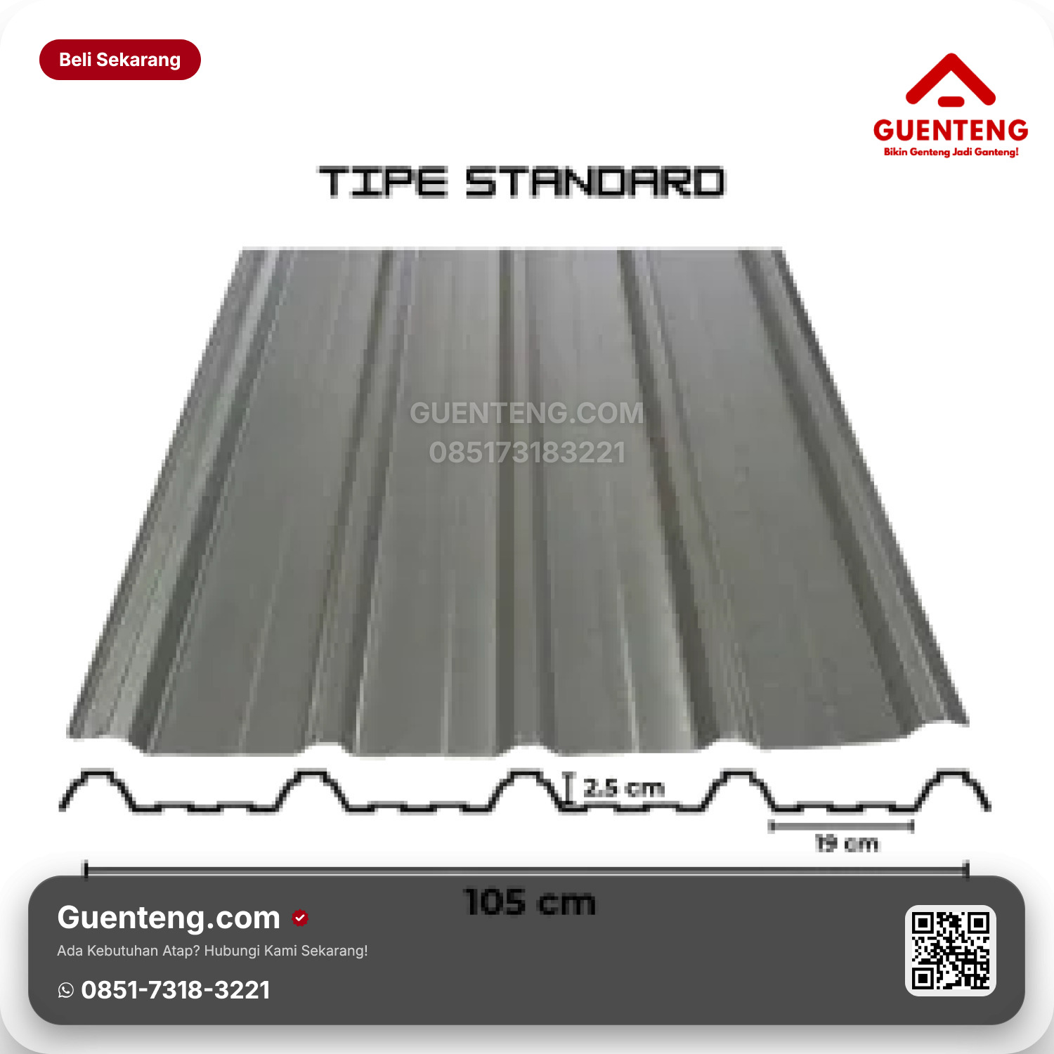 Atap Spandek Metal Ferdam FRD-201 Gelombang 5 (105cm)