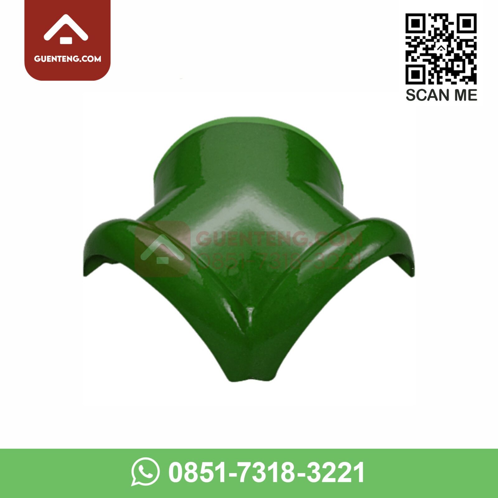 Nok 3 Arah Kiri KE 8 B Kanmuri Espanica Warna Green – Hijau – Ijo nok 3 arah kiri ke 8 b aksesoris genteng keramik kanmuri espanica warna green hijau ijo