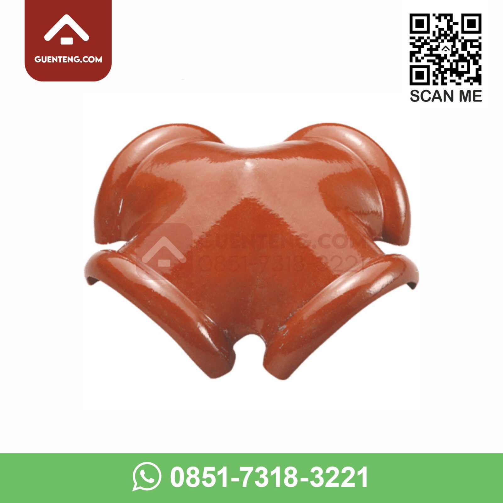 Nok 4 Arah Jurai KE 11 Kanmuri Espanica Warna Medi Red nok 4 arah jurai ke 11 aksesoris genteng keramik kanmuri espanica warna medi red