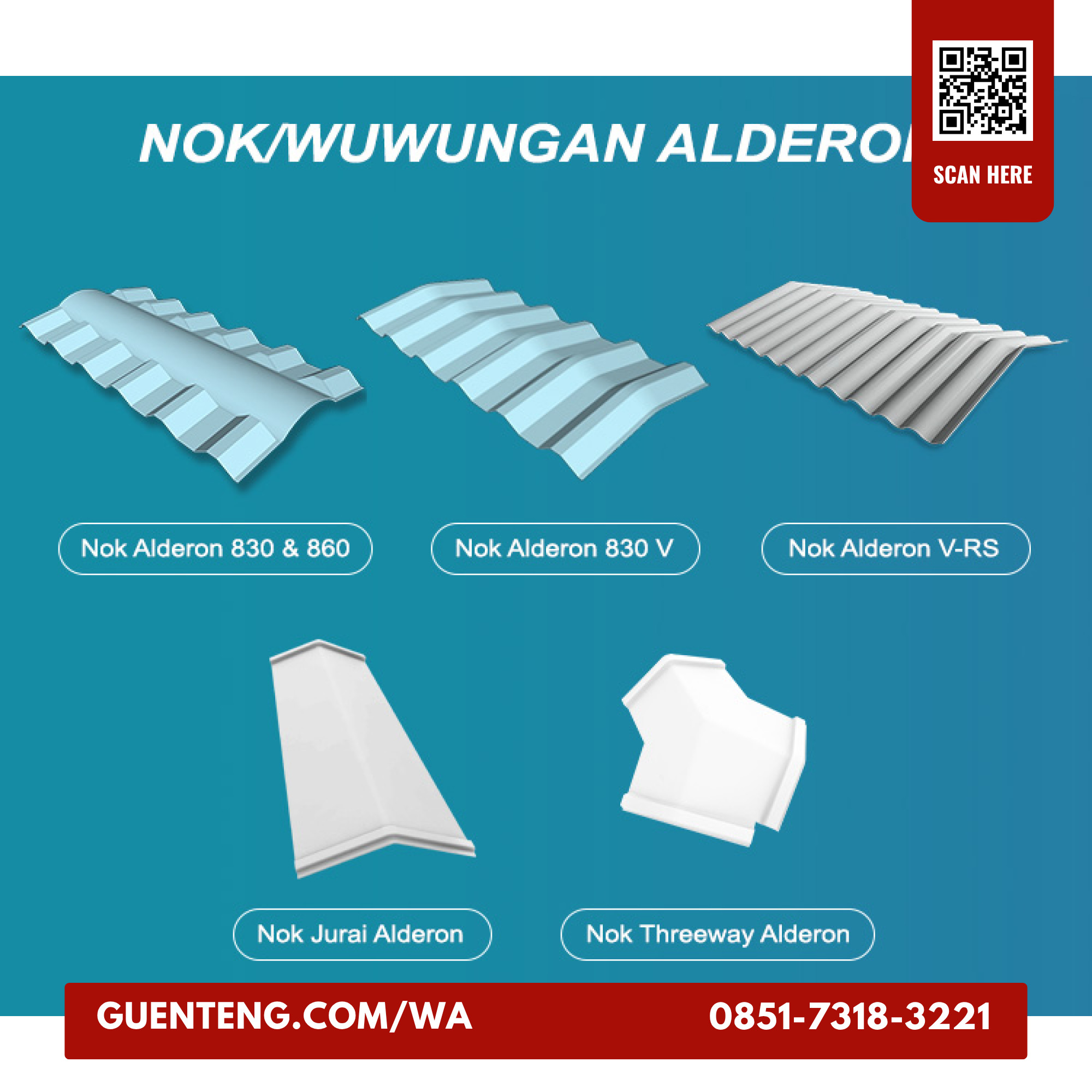 Nok Wuwungan uPVC Atap Alderon R830 10Mm Tipe C Biru