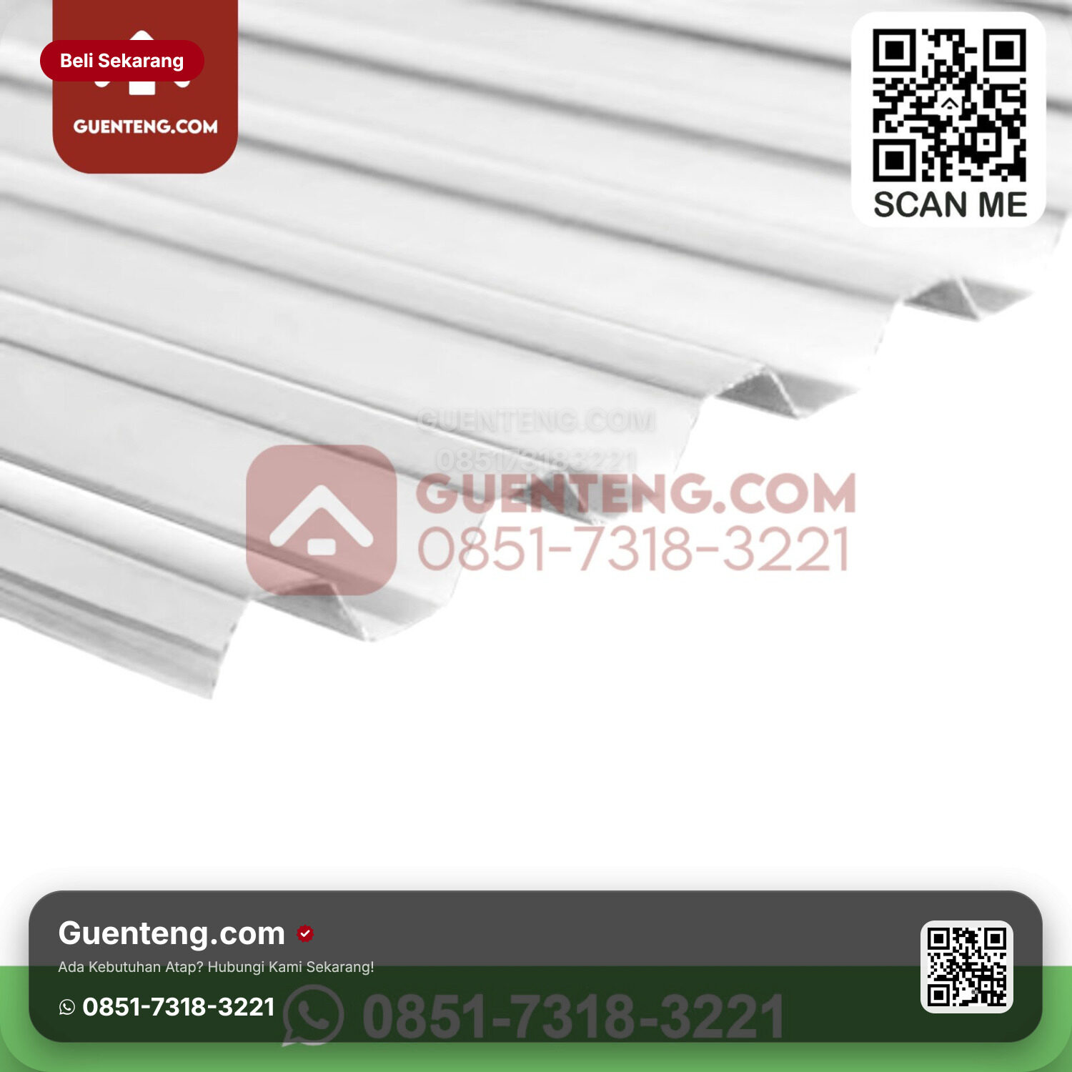 Atap Plastik Polycarbonate Gelombang SERENITY (Tebal: 0,8 mm | Lebar Efektif: 75 cm | Panjang: Greca/Roma 1,8/2,4/3/3,6/4,2/6 m)