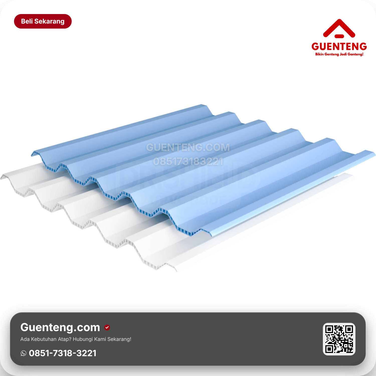 Atap Plastik uPVC Dr.Shield Twin Wall OD 760 mm (DOFF) Putih / Biru SERIES 12