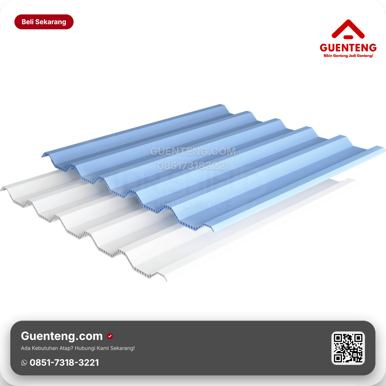 Atap Plastik uPVC Dr.Shield Twin Wall OD 860 mm (DOFF) Putih / Biru SERIES 12