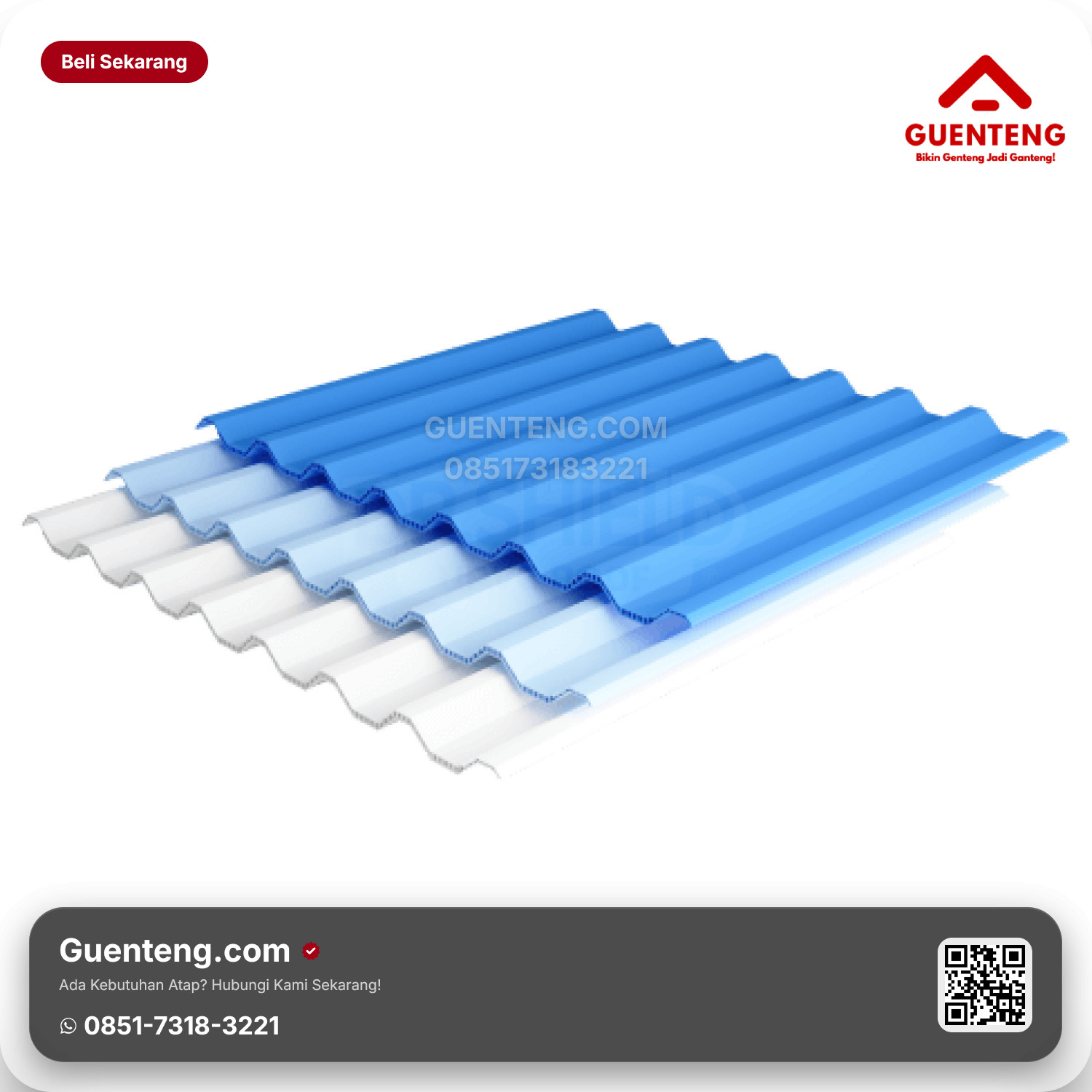 Atap Plastik uPVC Dr.Shield Twin Wall RF 1065 mm (DOFF) Putih / Biru PREMIUM 12