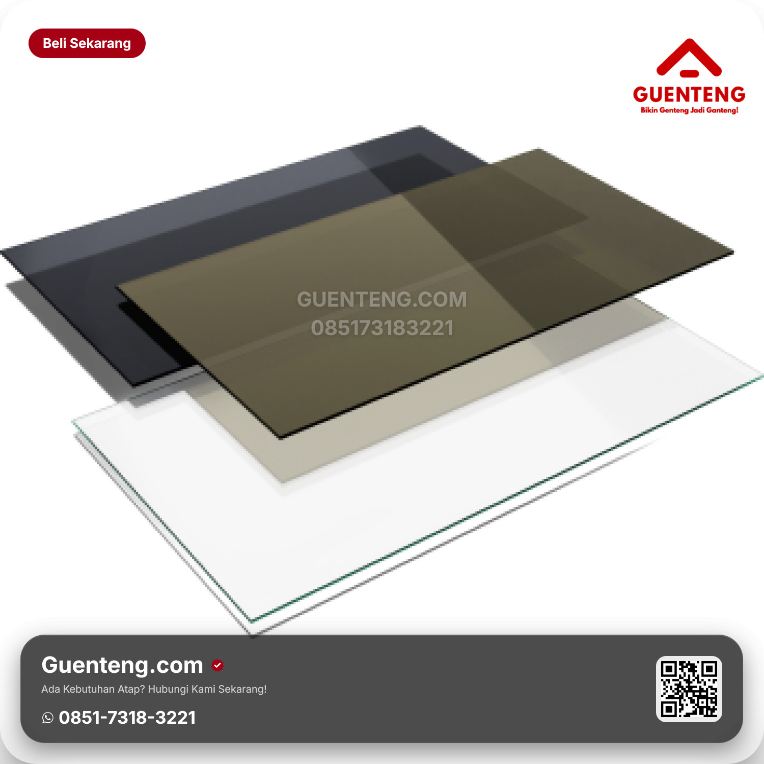 Atap Plastik uPVC Dr.Sonne Solid Sheet Flat ST 1.2 mm (1 sisi UV) Harga/m Clear (79.2 kg)