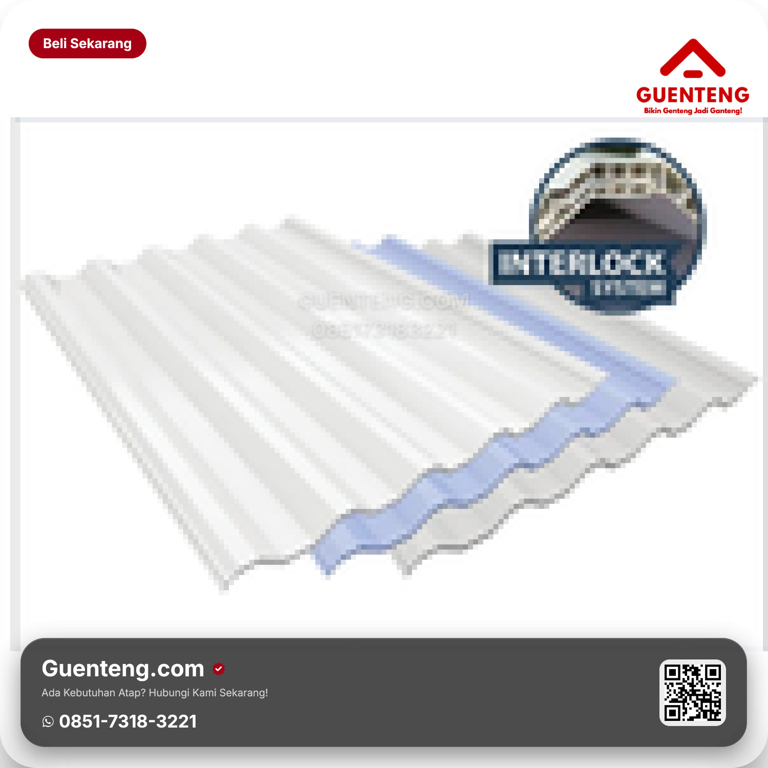 Atap Plastik uPVC Rooftop® DOFF Lebar 820 mm (efektif 770 mm) Panjang 6/8/10/12 M / Custom* Tebal 12 Warna: Putih & Biru Muda