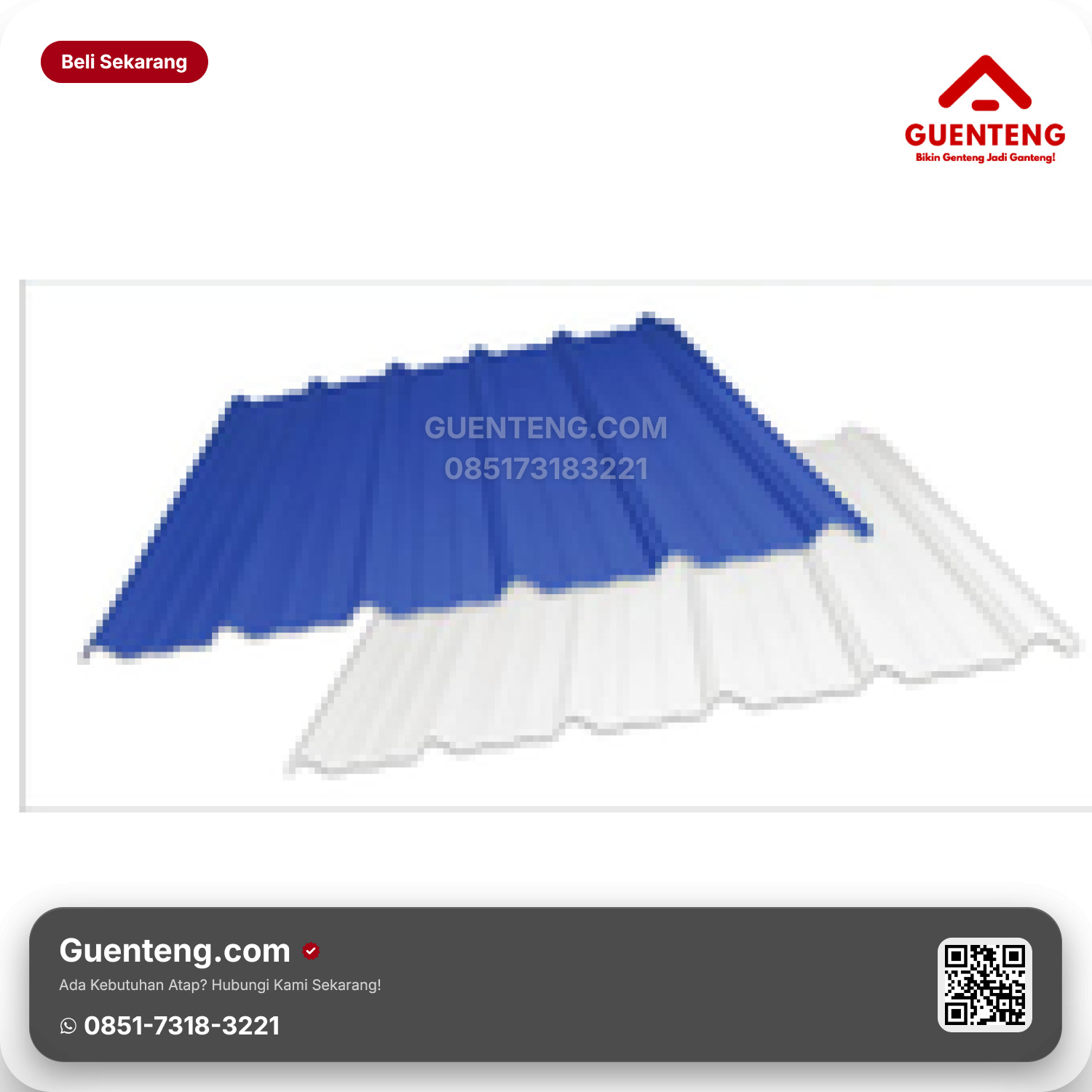 Atap Plastik uPVC Rooftop® FX — DOFF Lebar 1.13 M (efektif 1.05 M) Panjang 6/8/10/12 / Custom* Tebal 2.5 mm Warna: Biru Tua & Putih