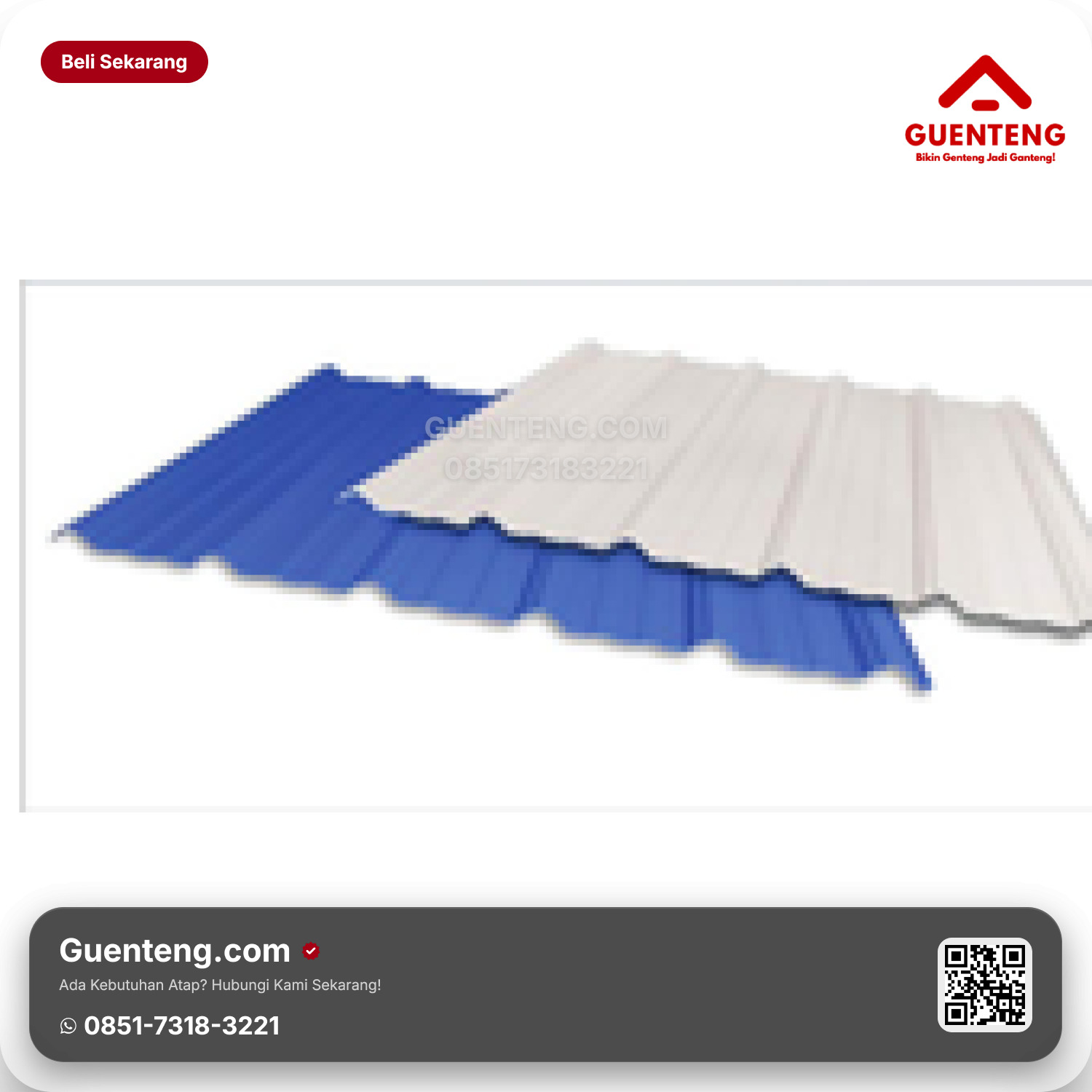 Atap Plastik uPVC Rooftop® FX LITE — DOFF Lebar 1.13 M (efektif 1.05 M) Panjang 6/8/10/12 / Custom* Tebal 2 mm Warna: Biru Tua & Putih