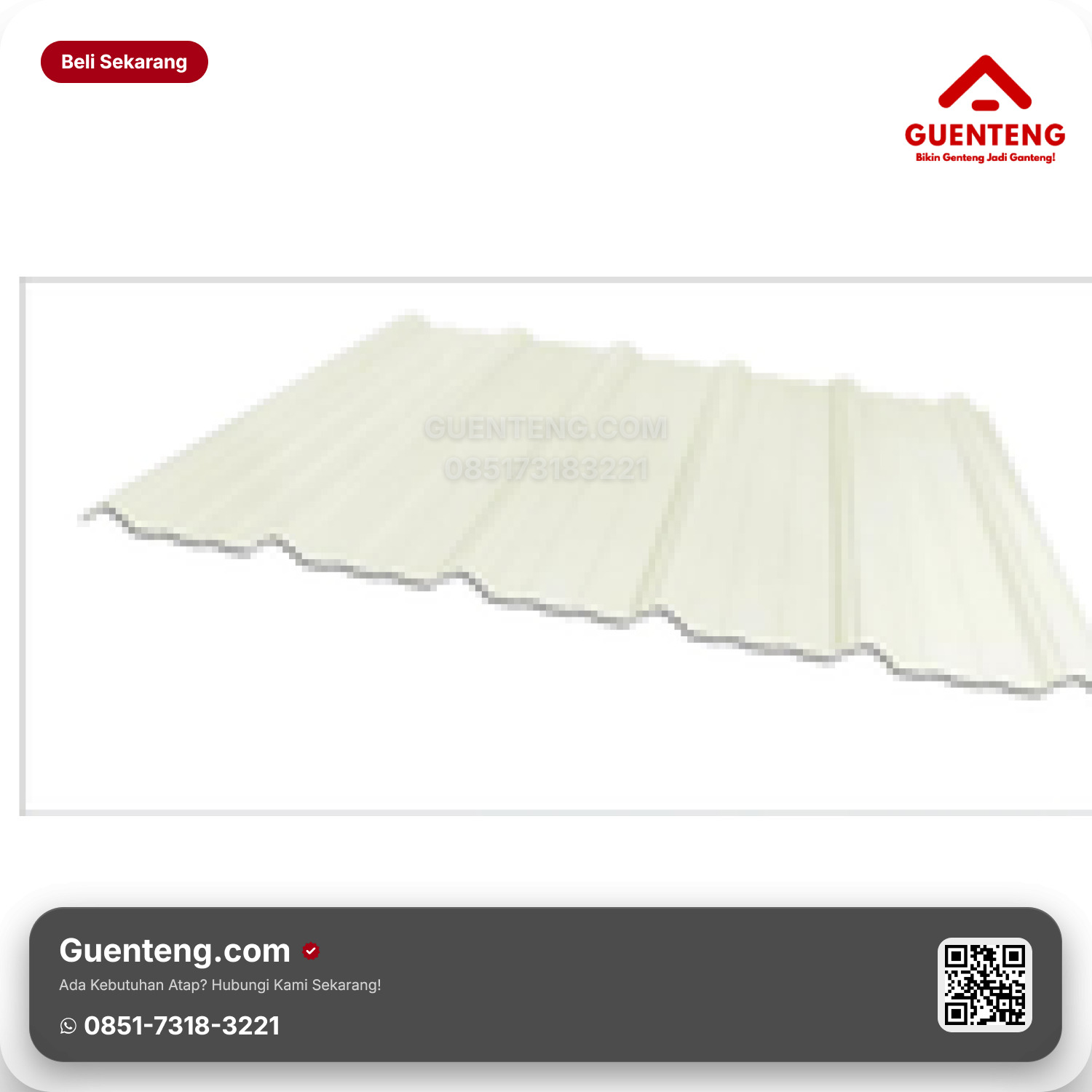 Atap Plastik uPVC Rooftop® FX LITE — Semi-Transparant Lebar 1.13 M (efektif 1.05 M) Panjang 6/8/10/12 / Custom* Tebal 2 mm Warna: Putih