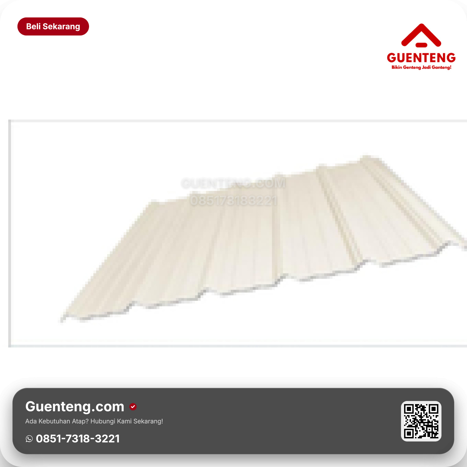 Atap Plastik uPVC Rooftop® FX — Semi-Transparant Lebar 1.13 M (efektif 1.05 M) Panjang 6/8/10/12 / Custom* Tebal 2.3 mm Warna: Putih