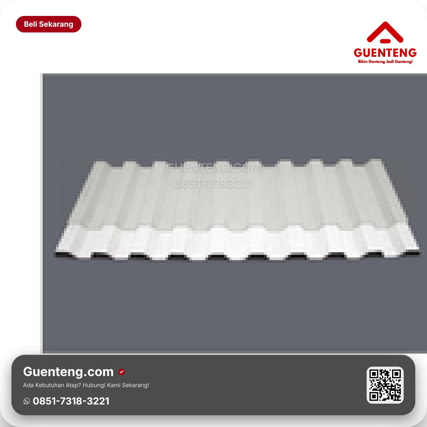 Atap Plastik uPVC Rooftop® GR Lebar 820 mm (efektif 760 mm) Panjang 1.8/2.1/2.4/3/4/5/6 M Tebal 1.2 Warna: Putih & Abu Muda