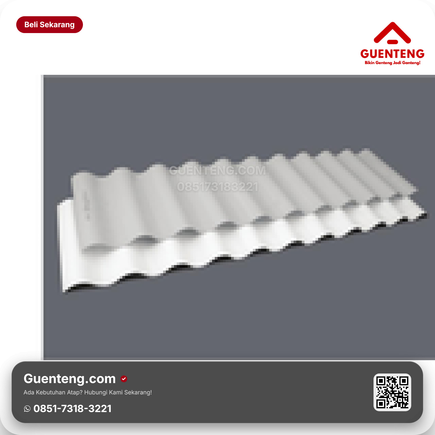 Atap Plastik uPVC Rooftop® MX Lebar 800 mm (efektif 750 mm) Panjang 1.8/2.1/2.4/3/4/5/6 M Tebal 1.2 Warna: Putih & Abu Muda