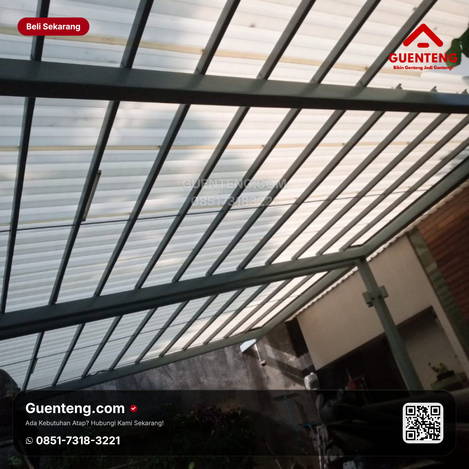 Atap Plastik uPVC Rooftop® SEMI-TRANSPARANT Lebar 820 mm (efektif 770 mm) Panjang 6/8/10/12 M / Custom* Tebal 12 Warna: Putih