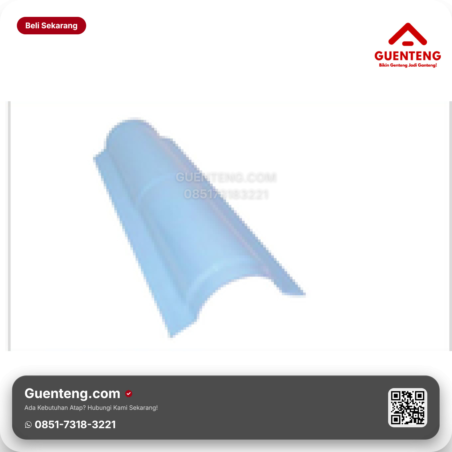 Atap Plastik uPVC ROOFTOP Diagonal Ridge Lebar 275 mm Panjang 870 (efektif 825 mm) Warna: Putih & Biru Muda