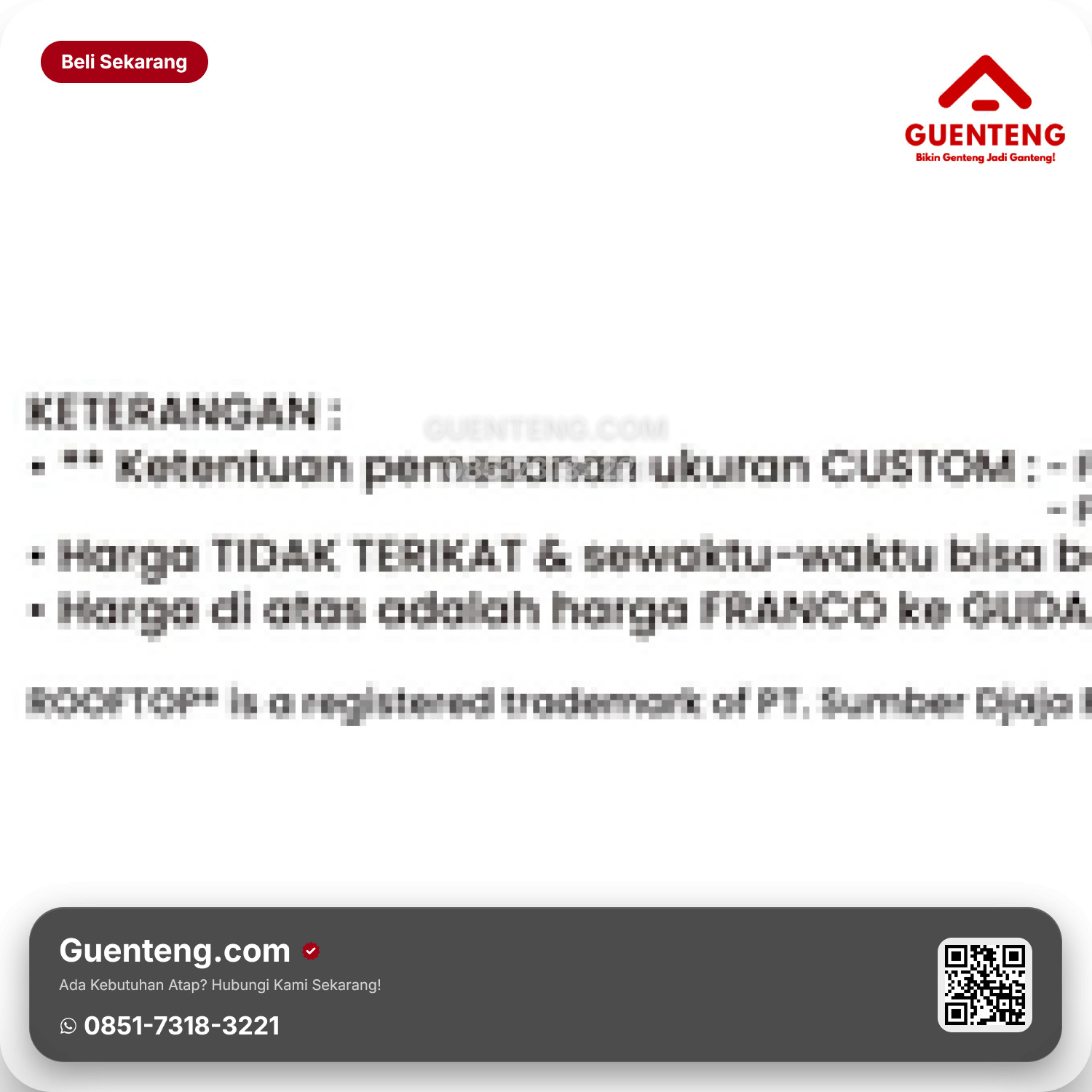 Atap Plastik uPVC ROOFTOP ED 70 Lebar x mm, Tebal 2 mm Panjang 6 M Warna: Putih