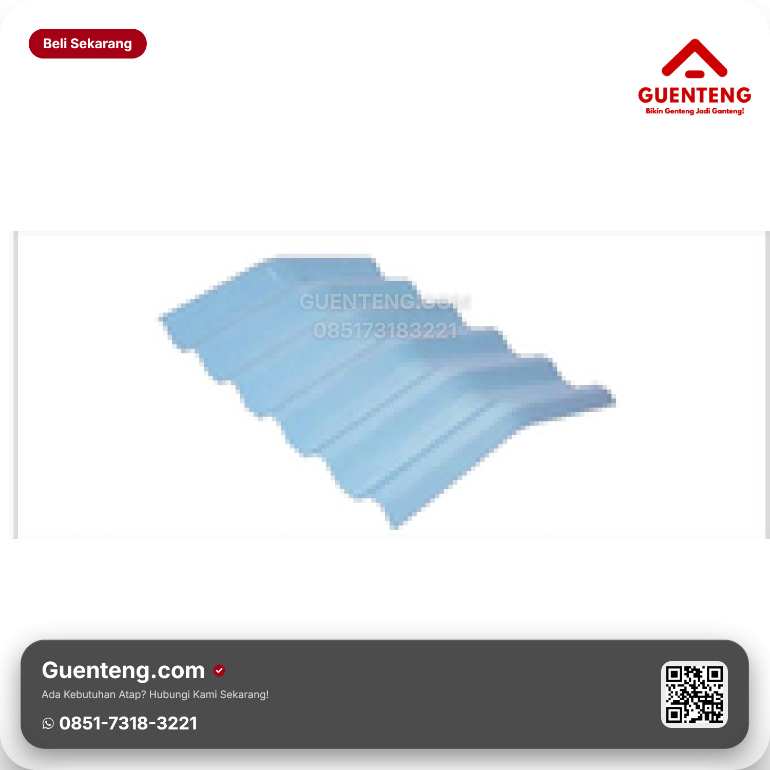 Atap Plastik uPVC Top Ridge (Wuwungan) Rooftop® B Lebar 600 mm Panjang 850 (efektif 770 mm) Warna: Putih & Biru Muda