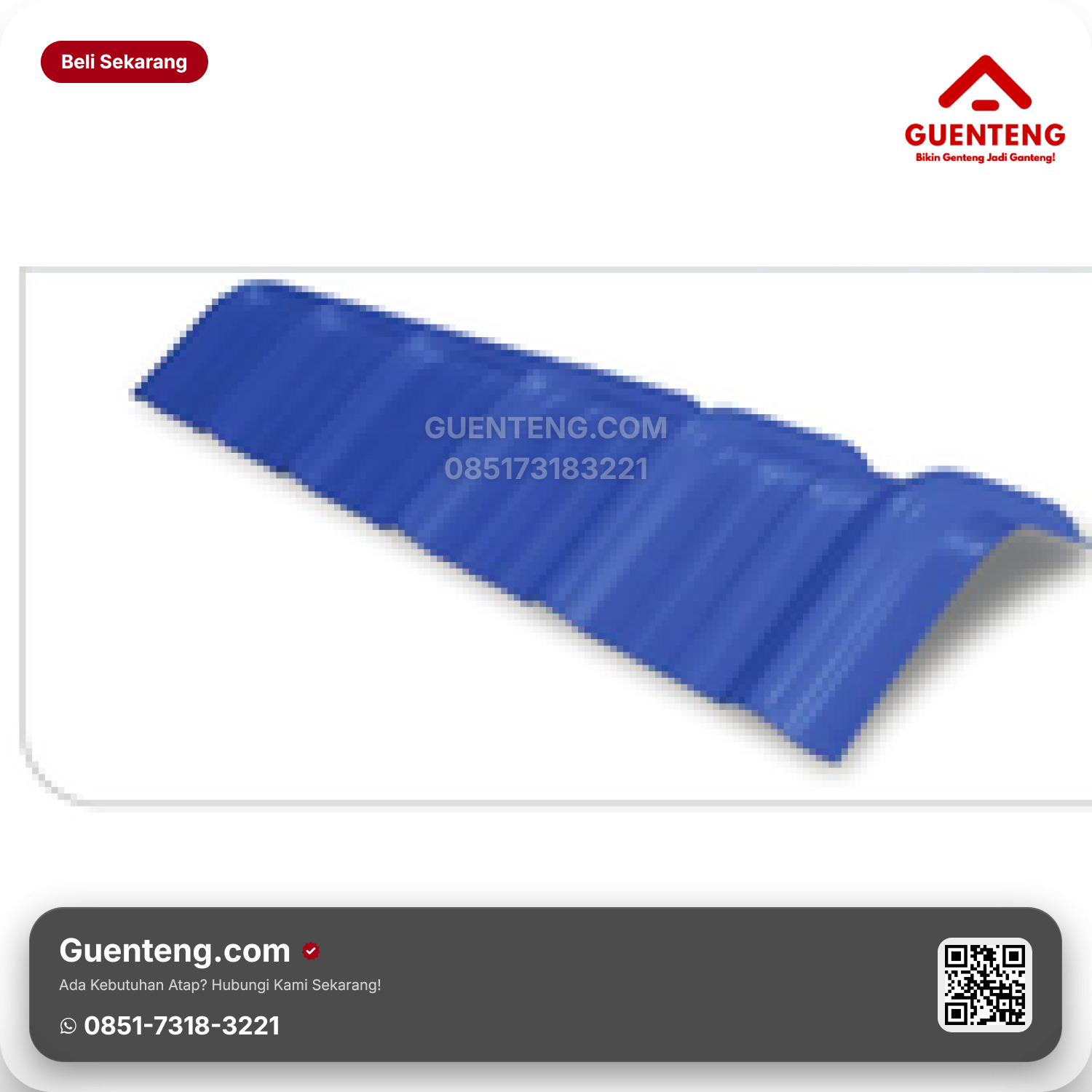 Atap Plastik uPVC Top Ridge (Wuwungan) Rooftop® Lebar 345 mm Panjang 1.13 M (efektif 1.05 M) Warna: Biru Tua & Putih