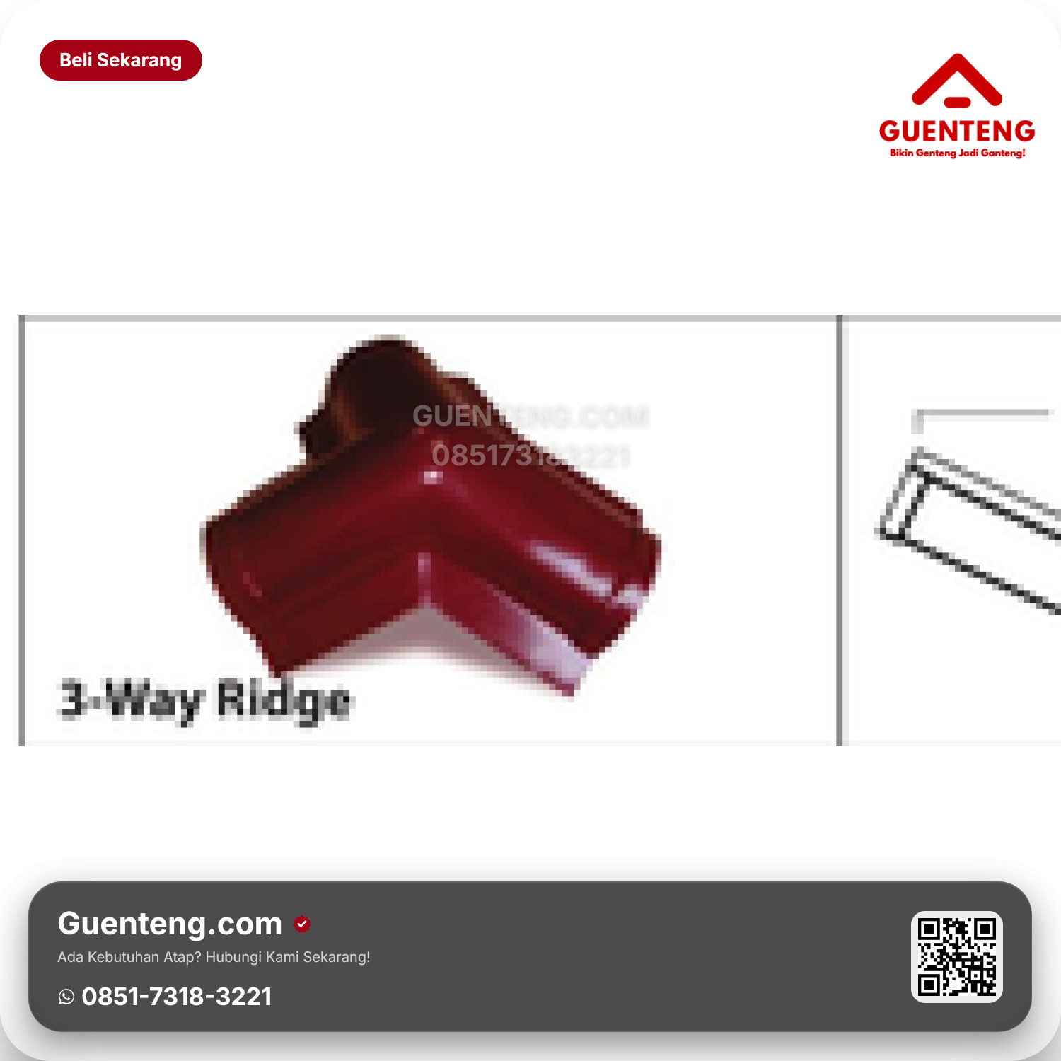 Atap Plastik uPVC ROYAL ROOF 3-Way Ridge Pilihan warna: Merah, Hijau, Abu