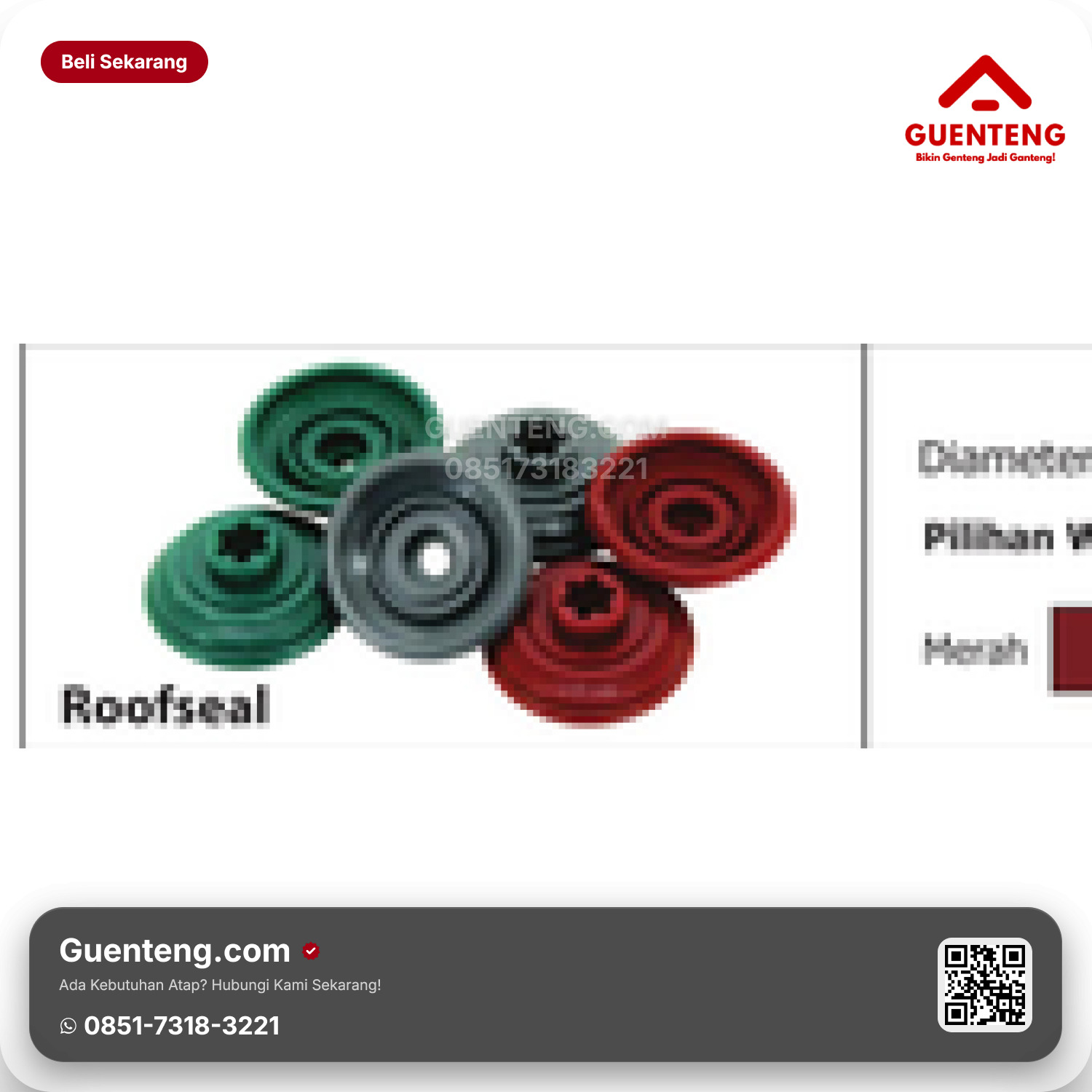 Atap Plastik uPVC ROYAL ROOF Roofseal Diameter 32 mm Pilihan warna: Merah, Hijau, Abu (1 pack = 40 pcs)