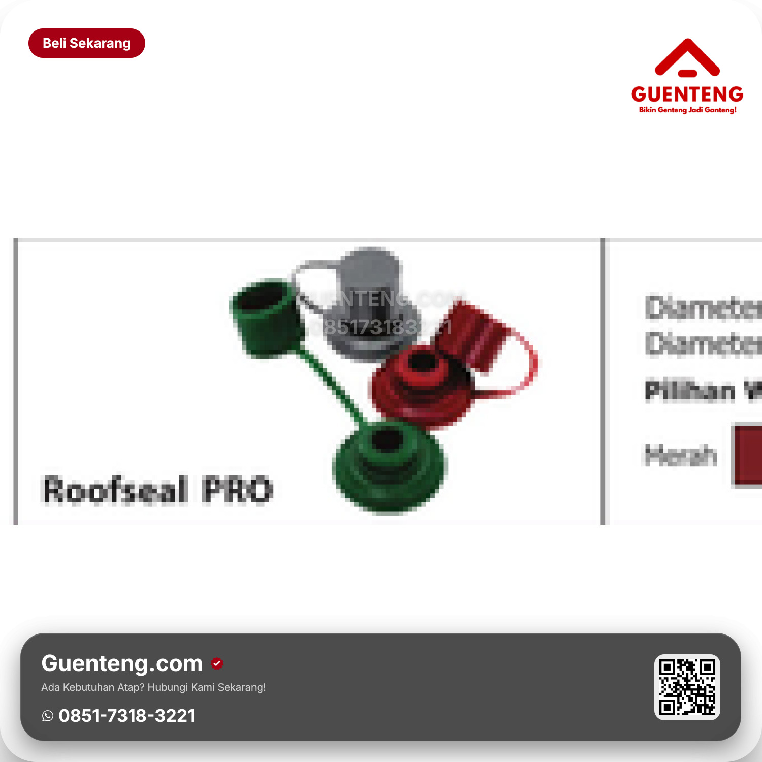 Atap Plastik uPVC ROYAL ROOF Roofseal PRO Diameter 32 mm / Tutup 18.1 Pilihan warna: Merah, Hijau, Abu (1 pack = 15 pcs)