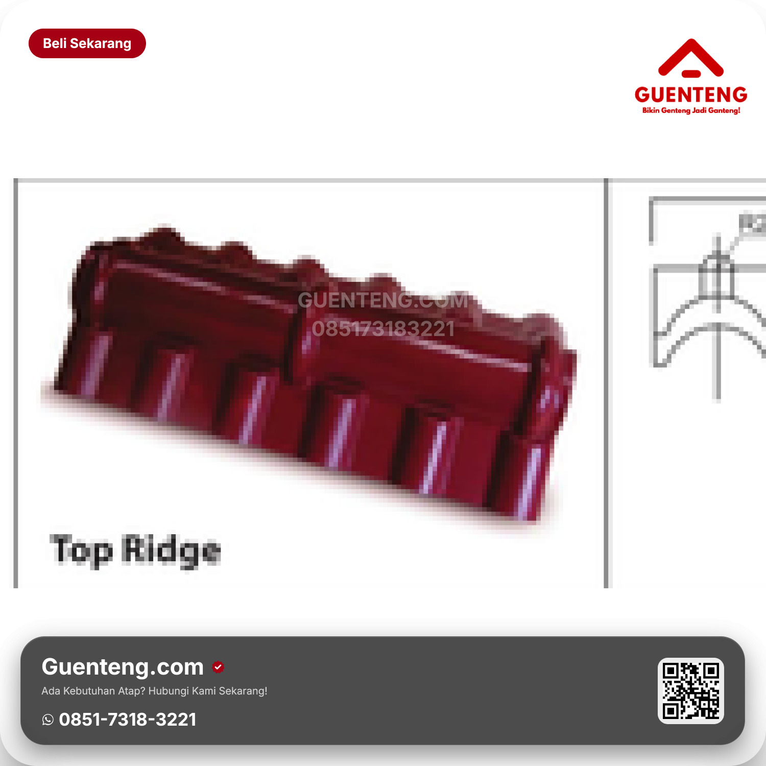 Atap Plastik uPVC ROYAL ROOF Top Ridge Pilihan warna: Merah, Hijau, Abu