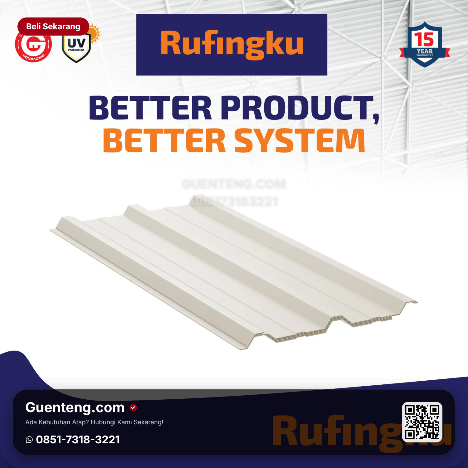 Atap Plastik uPVC RUFINGKU Genteng Utama Atap uPVC RUFINGKU 430 – 15 mm Translucent