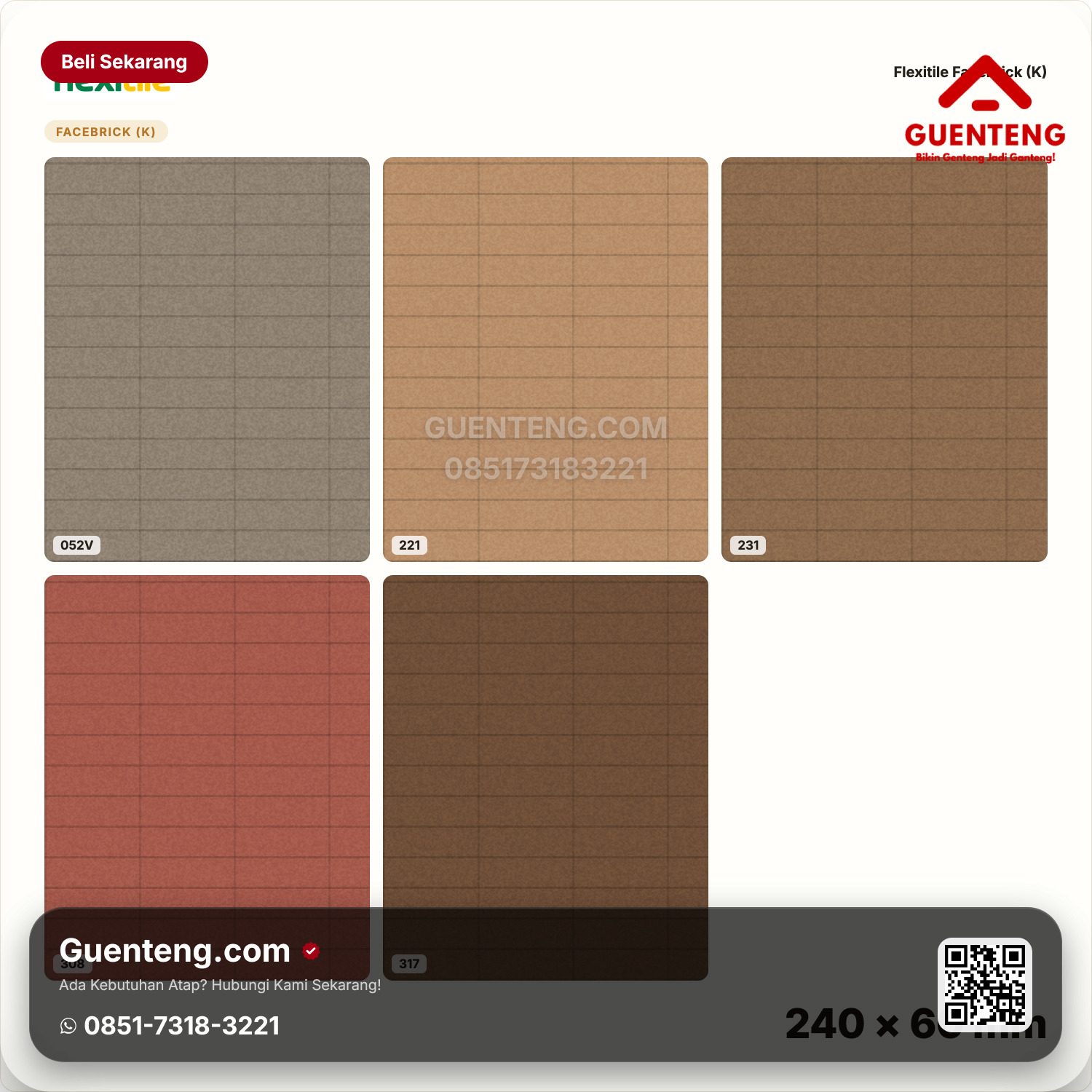 Genteng Flexitile Facebrick (K) 052V, 221, 231, 308, 317