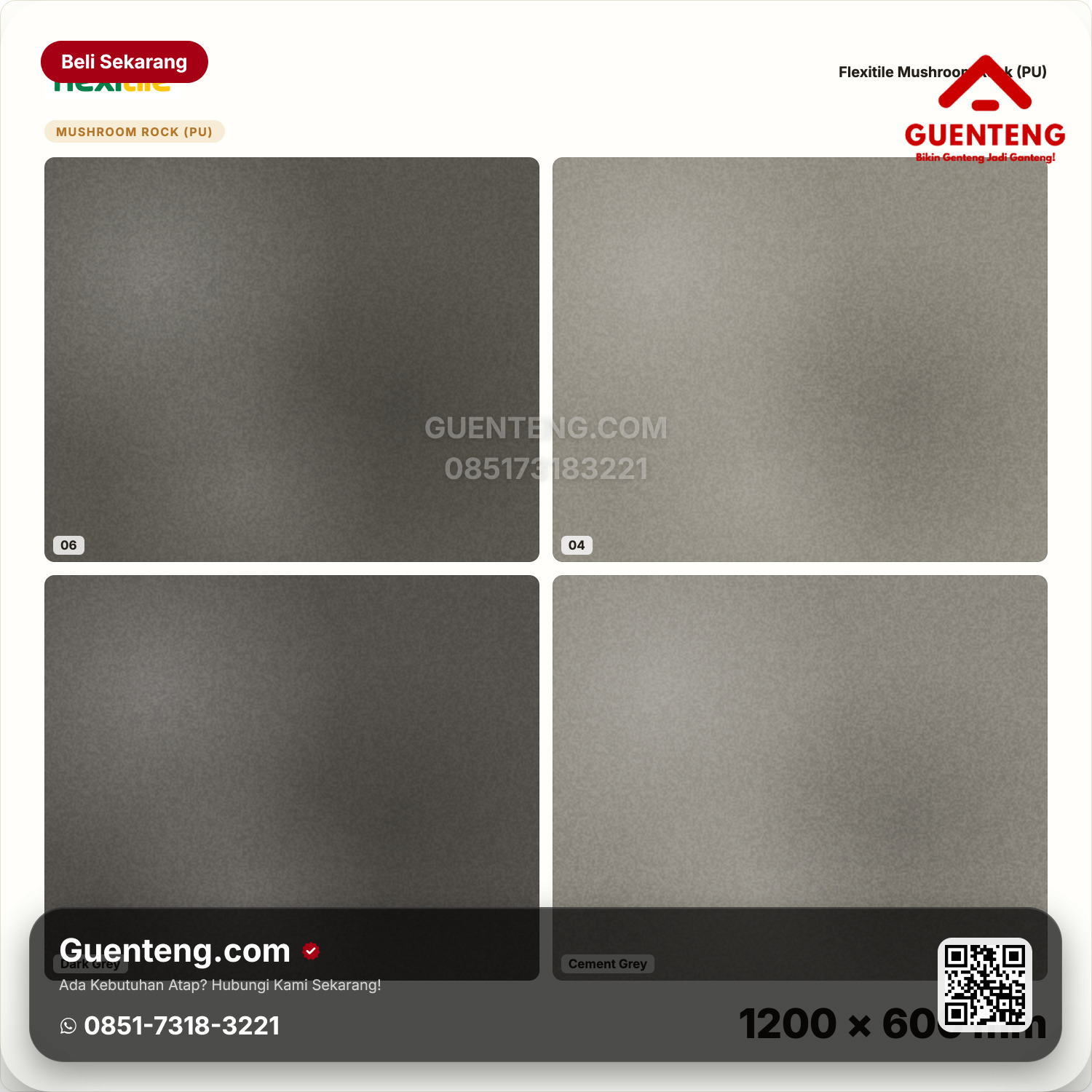 Genteng Flexitile Mushroom Rock (PU) Deco 06, 04, Dark Grey, Cement Grey