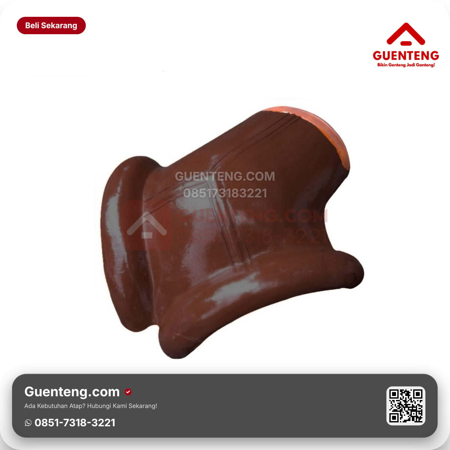 Genteng Tanah Liat Aksesoris Nok 3 Arah / Triway Jatiwangi Warna Glazur Brown