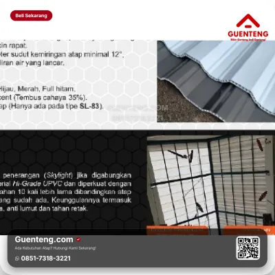 Atap uPVC Holodeck SL 83 12mm ASA Translucent 35% (Efektif 83cm)