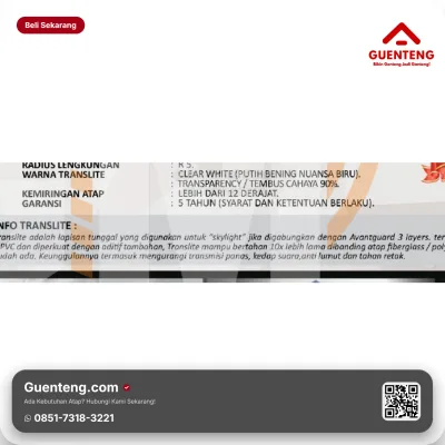 Atap uPVC Avantguard Translite 1.5mm (Efektif 105cm)